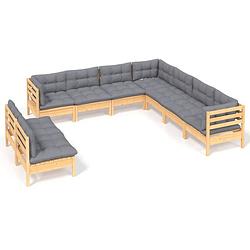 Foto van Vidaxl 9-delige loungeset met grijze kussens massief grenenhout