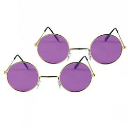Foto van Paarse hippie flower power set van 2 zonnebrillen met ronde glazen - verkleedbrillen