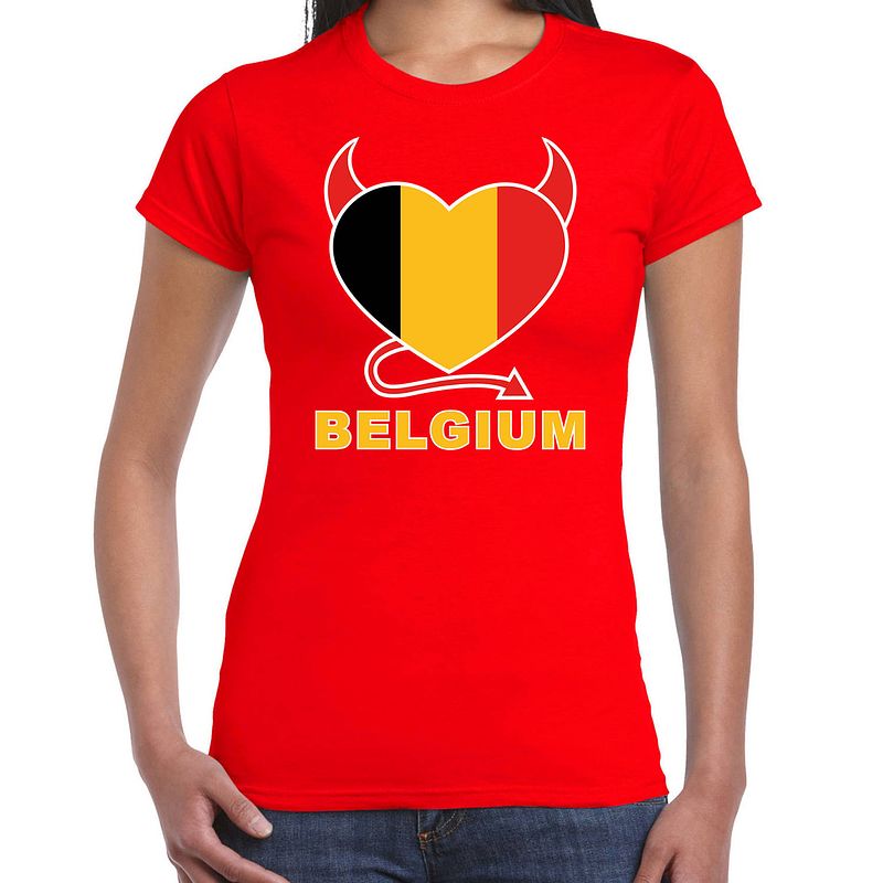 Foto van Rood fan shirt / kleding belgium hart ek/ wk voor dames l - feestshirts