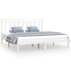 Foto van The living store bedframe grenenhout - super king - wit - 205.5 x 185.5 x 31 cm - multiplex lattenbodem