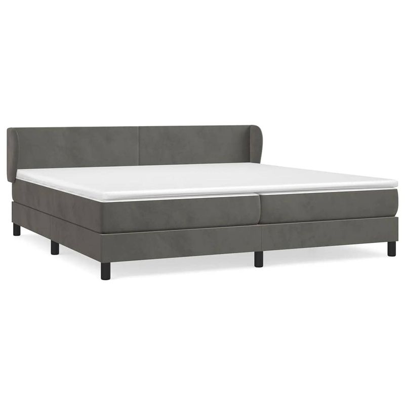 Foto van The living store boxspringbed - comfort - bed - 203 x 203 x 78/88 cm - donkergrijs - fluweel - massief larikshout