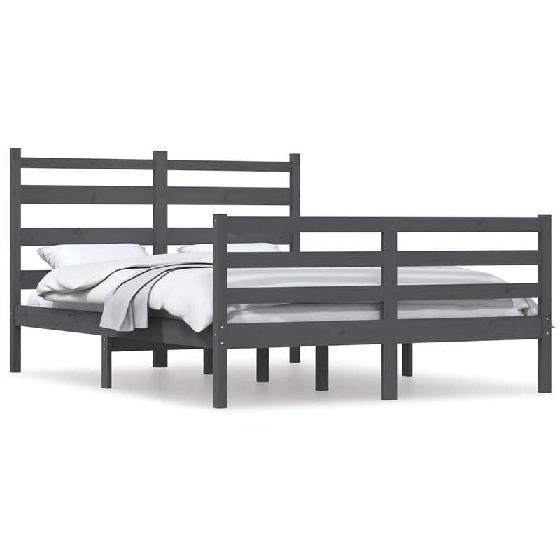 Foto van The living store bedframe grenenhout - grijs - 205.5 x 166 x 100 cm - geschikt voor matras 160 x 200 cm - montage