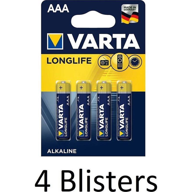 Foto van 12 stuks (3 blisters a 4 st) varta longlife aaa batterijen