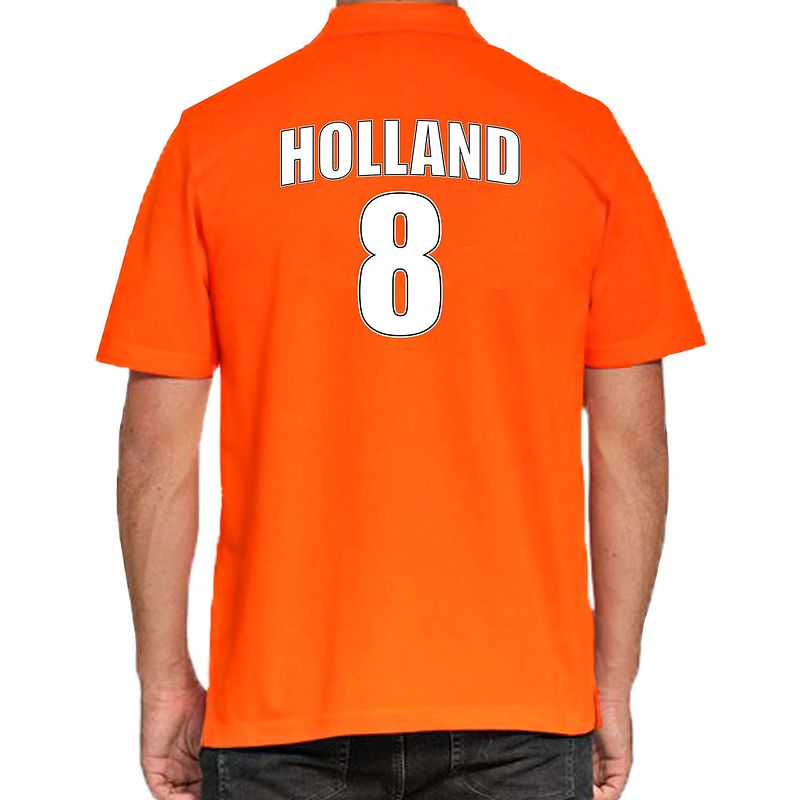 Foto van Holland shirt met rugnummer 8 - nederland fan poloshirt / outfit voor heren l - feestshirts