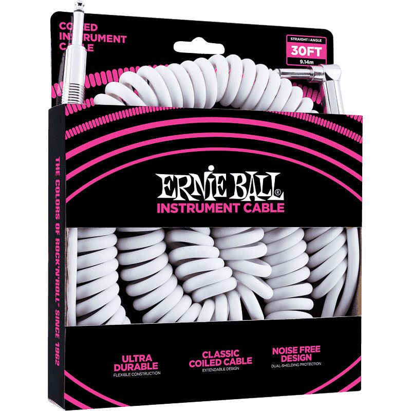 Foto van Ernie ball 6045 gekrulde instrumentkabel 9 m wit