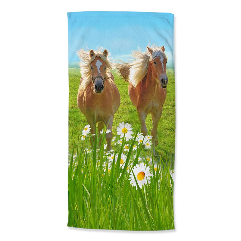 Foto van Good morning horses strandlaken - 100% polyester velours - 75x150 cm - multi