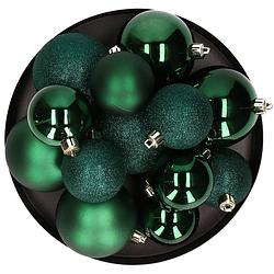 Foto van 6x stuks kerstballen 8 cm donkergroen kunststof mat/glans/glitter - kerstbal