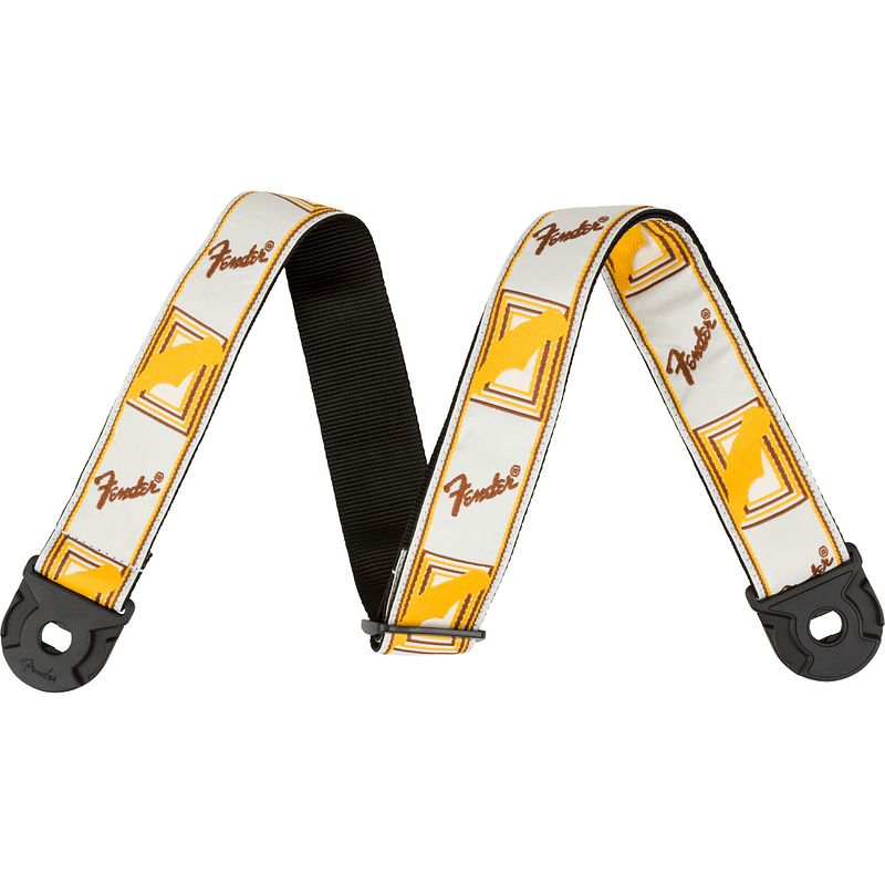 Foto van Fender quick grip locking end strap white yellow brown gitaarband