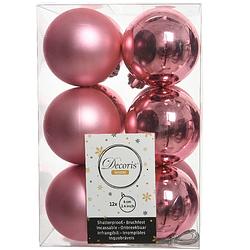 Foto van 12x stuks kunststof kerstballen lippenstift roze 6 cm glans/mat - kerstbal