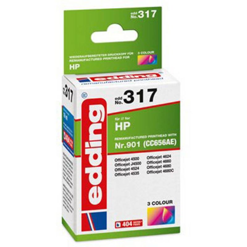 Foto van Edding cartridge vervangt hp hp 901 (cc656ae) compatibel single cyaan, magenta, geel edd-317 18-317