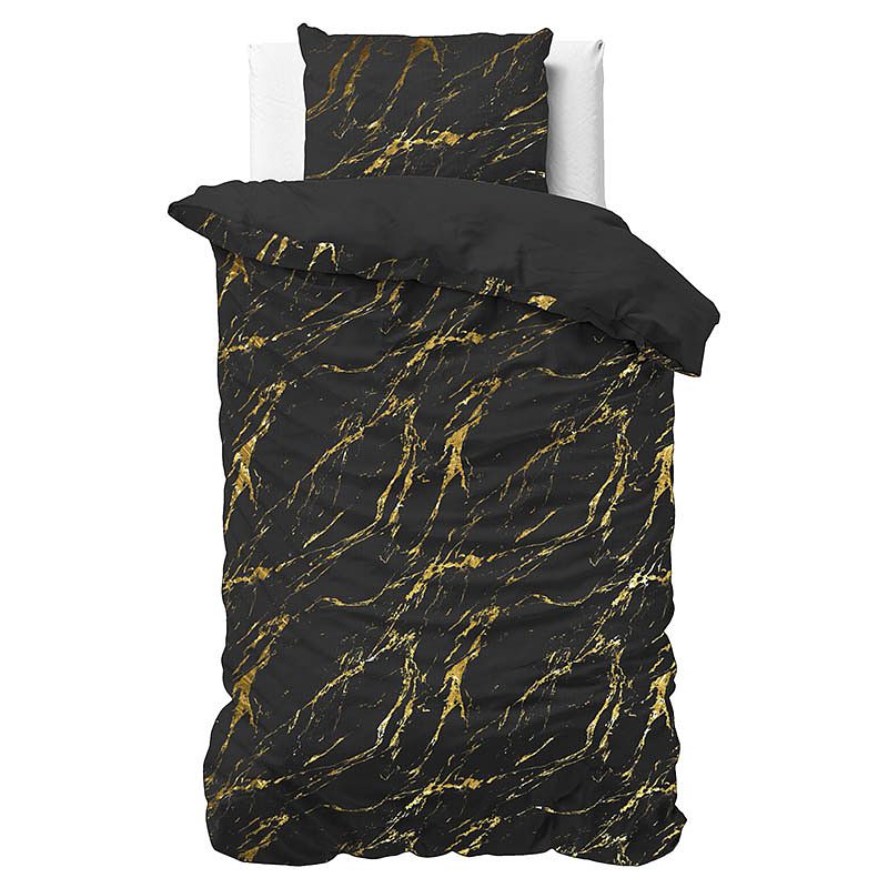 Foto van Dekbedovertrek glamour marble - eenpersoons (140x200 cm) - zwart microvezel - dessin: patroon, luxe - sleeptime - dekbed-discounter.nl