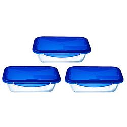 Foto van Pyrex - cook & go rechthoekige schaal met deksel - set van 3 stuks - blauw - pyrex