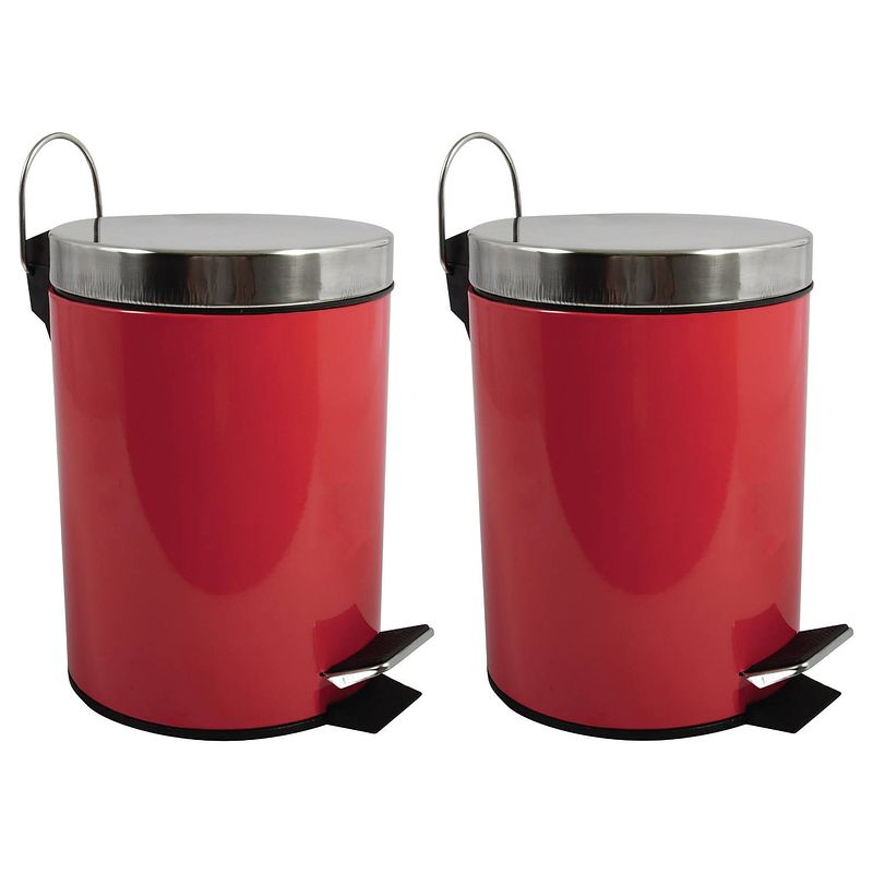 Foto van Msv prullenbak/pedaalemmer - 2x - metaal - rood - 3 liter - 17 x 25 cm - badkamer/toilet - pedaalemmers