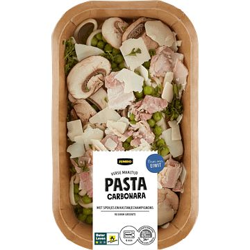 Foto van Jumbo verse maaltijd pasta carbonara met gerookte spekjes 450g