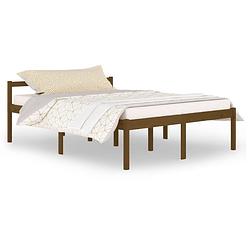 Foto van The living store bedframe - grenenhout - 205.5 x 155.5 x 70.5 cm - honingbruin