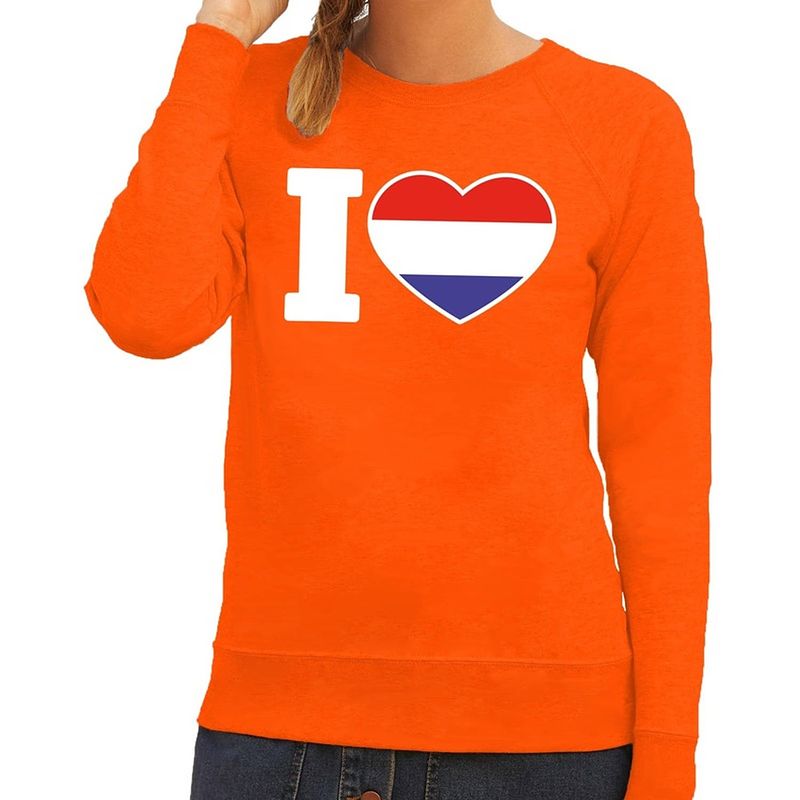 Foto van Oranje holland vlag sweater / trui dames - oranje koningsdag/ supporter kleding 2xl