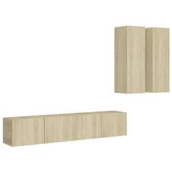 Foto van The living store tv-meubelset sonoma eiken - wandmontage - praktisch - opvallend - 4 delig - 2x 80x30x30cm - 2x