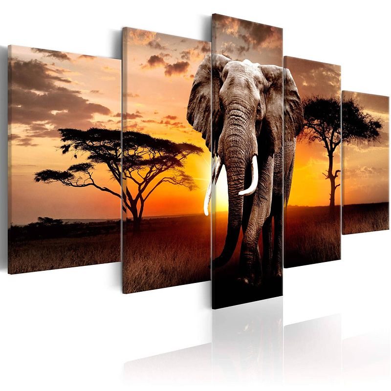 Foto van Artgeist elephant migration canvas schilderij 5-luik 200x100cm