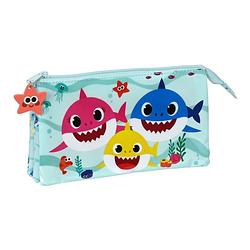 Foto van Schoolpennenzak baby shark beach day geel licht blauw (22 x 12 x 3 cm)