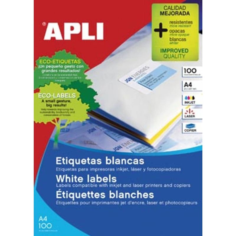 Foto van Apli witte etiketten ft 105 x 74 mm (b x h), 800 stuks, 8 per blad (1279)