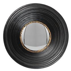 Foto van Haes deco - bolle ronde spiegel - zwart - ø 19x7 cm - polyurethaan ( pu) - wandspiegel, spiegel rond, convex glas