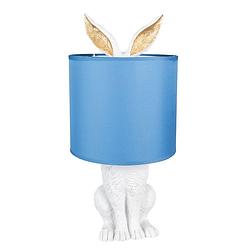 Foto van Haes deco - tafellamp - city jungle - konijn in de lamp, ø 20x43 cm - wit/blauw - bureaulamp, sfeerlamp, nachtlampje