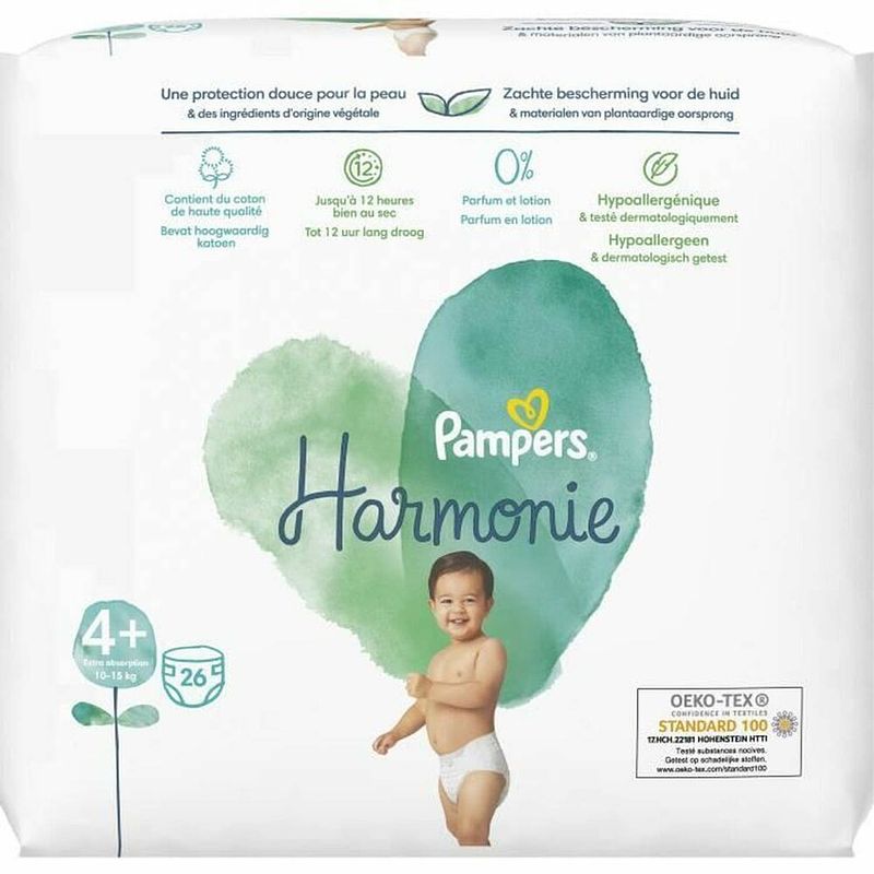 Foto van Pampers harmonie luiers - maat 4+ (10-15kg) - 26 luiers