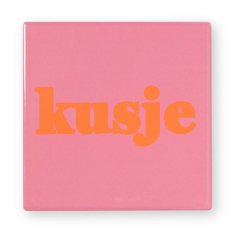 Foto van Siertegel kusje - roze/oranje - 10x10x0.5 cm