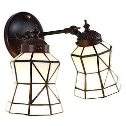 Foto van Lumilamp wandlamp tiffany 30*23*23 cm e14/max 2*40w wit, bruin glas, metaal muurlamp sfeerlamp tiffany lamp wit