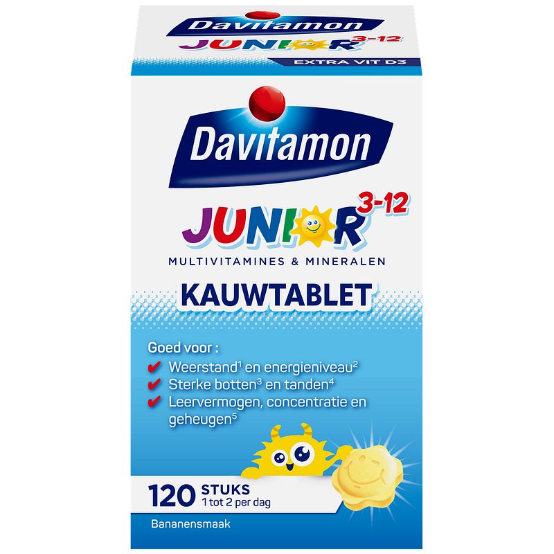 Foto van Davitamon junior 3+ kauwvitamines banaan 120st