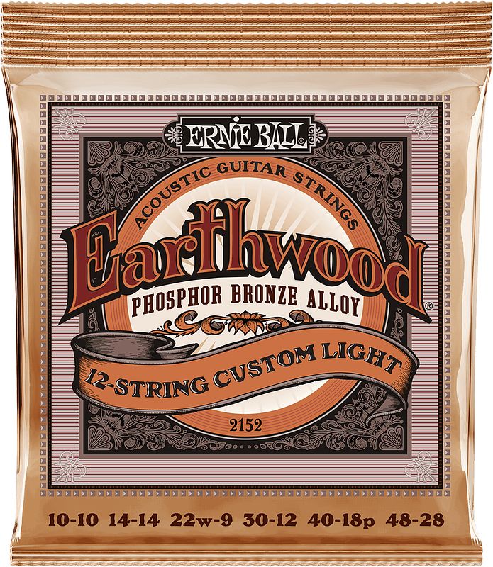 Foto van Ernie ball 2152 12-string custom light phosphor bronze (010-048) snarenset voor 12-snarige akoestische westerngitaar