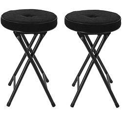 Foto van Home & styling bijzet krukje/stoel - 2x - opvouwbaar - zwart ribcord - d33 x h49 cm - krukjes