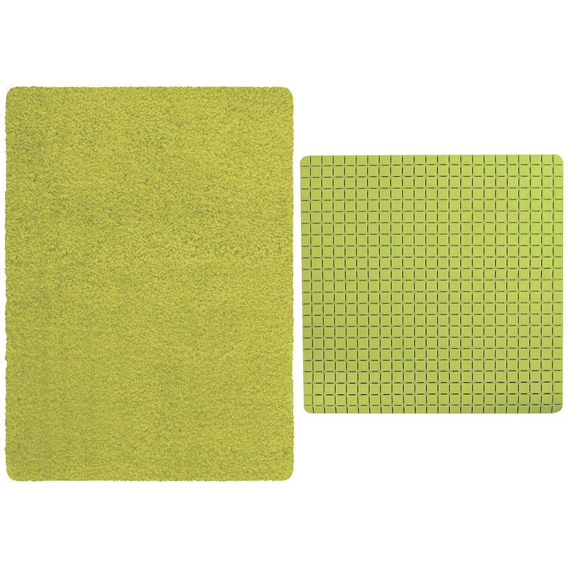 Foto van Msv douche anti-slip mat en droogloop mat - venice badkamer set - rubber/microvezel - limegroen - badmatjes