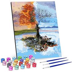 Foto van Rubye® schilderen op nummer volwassenen - vier seizoenen - met canvas schildersdoek en penselen - 40x50cm