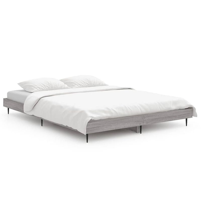 Foto van The living store bedframe - duurzaam - bedframe - afmeting- 193 x 143 x 20 cm - kleur- grijs sonoma eiken - materiaal-