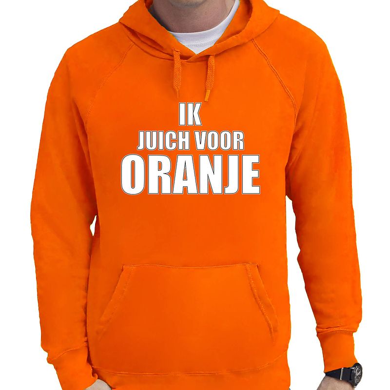 Foto van Oranje fan hoodie / sweater met capuchon holland ik juich voor oranje ek/ wk voor heren m - feesttruien