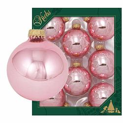 Foto van 24x pink blush lichtroze glazen kerstballen glans 7 cm kerstboomversiering - kerstbal