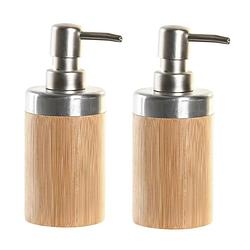 Foto van 2x stuks zeeppompje/dispenser bruin bamboe hout 7 x 17 cm - zeeppompjes