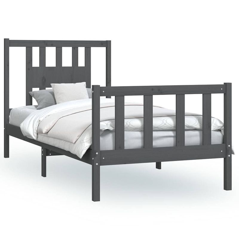 Foto van The living store klassiek houten bedframe - grenenhout - 205.5x105.5x69.5 cm - grijs