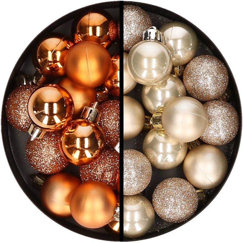 Foto van 34x stuks kunststof kerstballen koper en champagne 3 cm - kerstbal