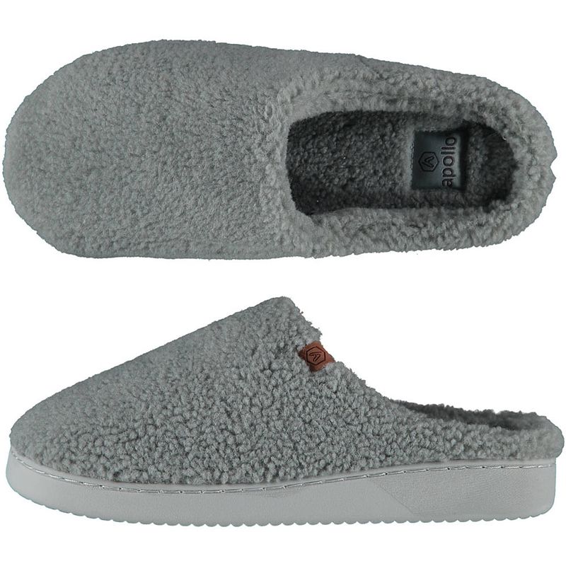 Foto van Heren instap slippers/pantoffels teddy wol grijs maat 45-46 - sloffen - volwassenen