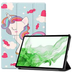 Foto van Basey samsung galaxy tab s8 hoesje kunstleer hoes case cover samsung galaxy tab s8-unicorn