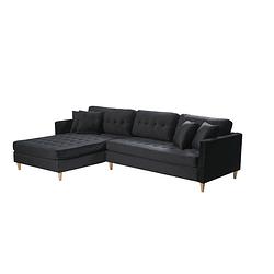 Foto van Marino deluxe bank met chaise longue rechts of links gedraaid met kussens velours zwart.