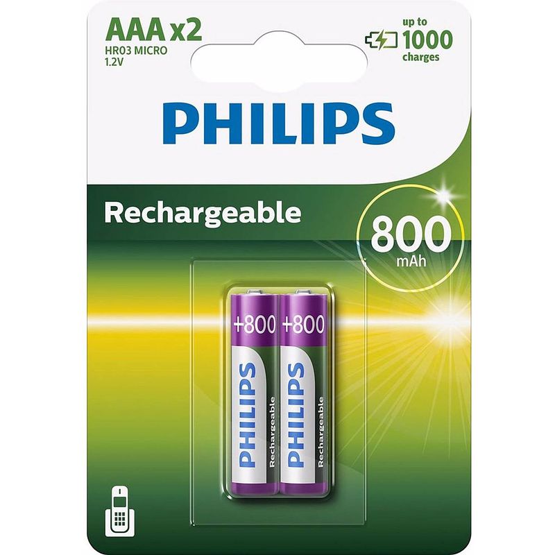 Foto van Philips r03b2a80/10 - aaa 800 mah oplaadbare batterijen - 2 stuks