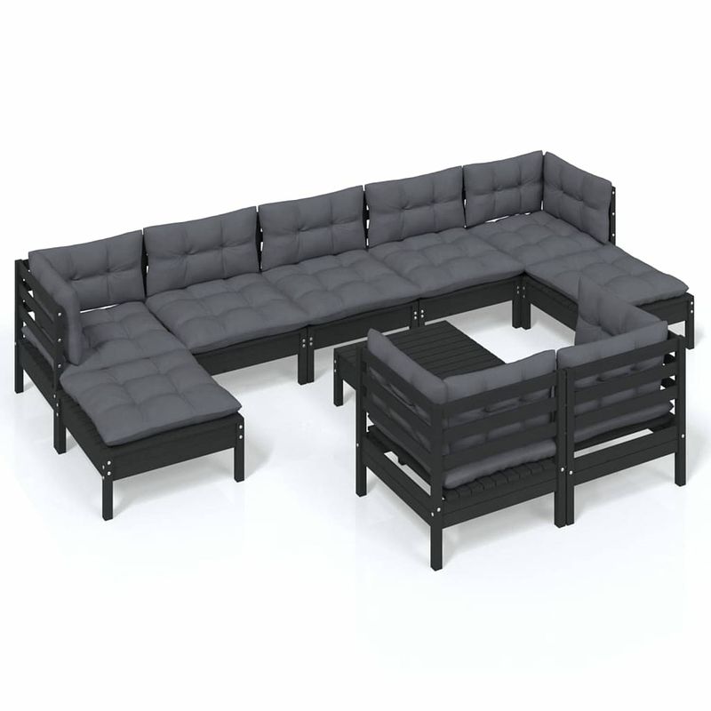 Foto van Vidaxl 10-delige loungeset met kussens massief grenenhout zwart