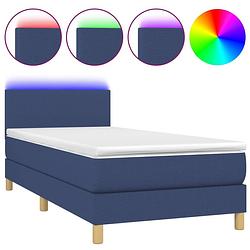 Foto van The living store bed - blauw stoffen boxspring 203x90x78/88cm - verstelbaar hoofdbord - led-verlichting -