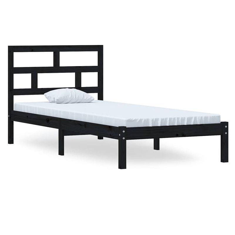 Foto van The living store bedframe grenenhout - houten bedframe - slaapkamer - 205.5 x 106 cm - zwart