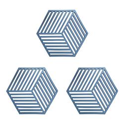 Foto van Krumble pannenonderzetter hexagon - blauw - set van 3
