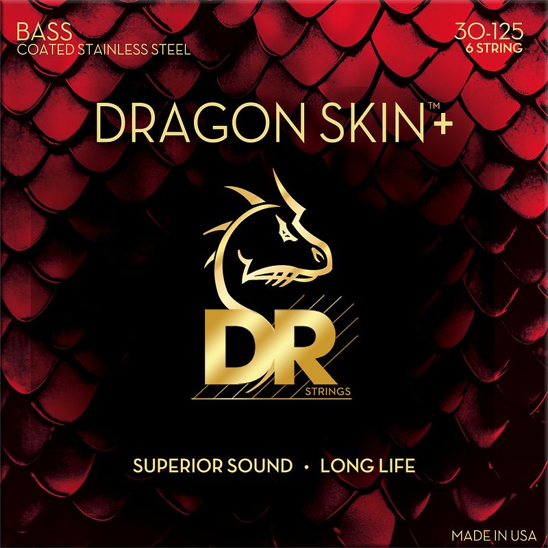 Foto van Dr strings dragon skin+ coated bass 6-string medium 30-125 voor 6-snarige elektrische basgitaar