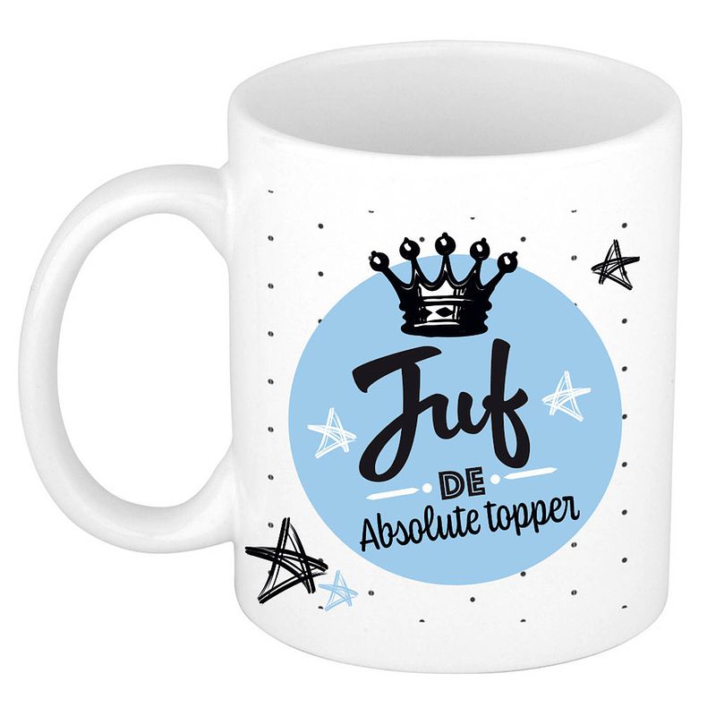 Foto van Bellatio decorations cadeau koffiemok voor juf/lerares - topper - verjaardag/einde schooljaar kado - feest mokken